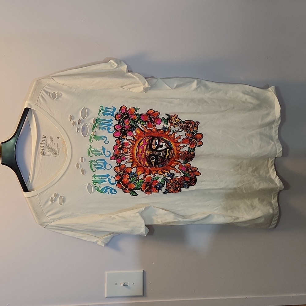 Sublime very big tee shirt size 4 XL white with bright colors mushroom face - Picture 3 of 7